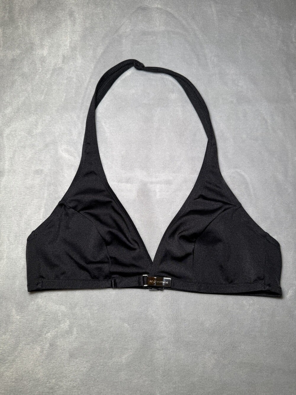 Dolce & Gabbana Mare Womens Halterneck Bikini Top Black Size 44 Front Metal Logo